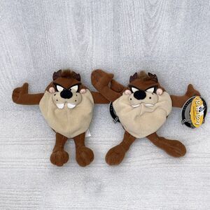2x Tasmanian Devil TAZ Bean Bag Plush Figure Looney Tunes Applause 1997 w/ Tags